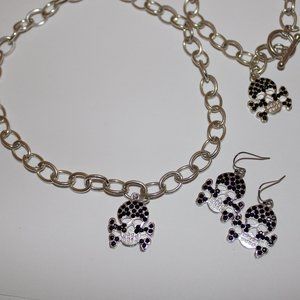 3 Pc. Skull Head black Choker, Bracelet & Earring